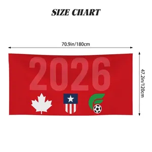 Size chart for 180x120cm 2026 World Cup soccer fan banner with red patriotic motifs