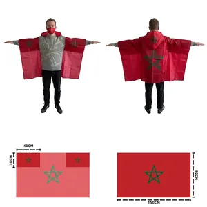 Morocco flag cape with sleeves for soccer fans, 90x150cm hooded flag cloak for world events