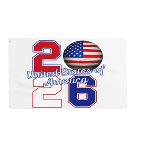 2026 World Cup United States fan flag with soccer ball and American flag graphics