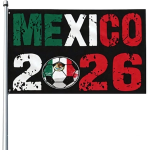 Retro 2026 Mexico World Cup fan flag in 100D polyester with vintage football design