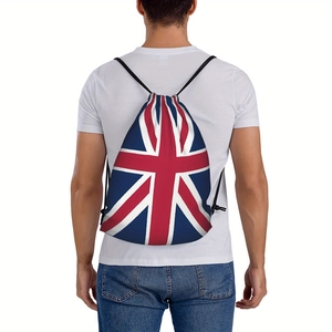 National Flag Pattern Drawstring Backpack Double Layer Polyester Cinch Bag For Sports Events And Travel Lightweight Pack