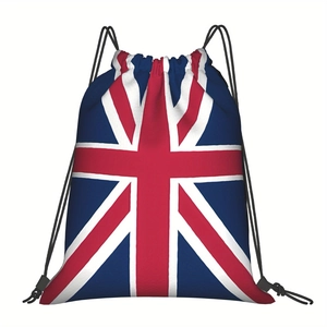 Drawstring backpack with UK Union Jack flag print for sports events and fan use