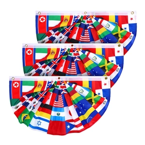 Pleated Fan Bunting Flag Polyester Multi National Country Flags Print Metal Grommets Sports Event Festival Decoration