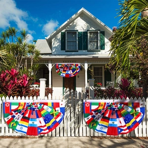 Pleated half-circle fan flags with international country designs for home garden decor
