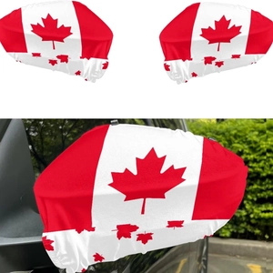 Canada flag car mirror covers with maple leaf design made of elastic polyester fabric