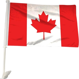 Canada car flag with red maple leaf on white pole with clip for 2026 World Cup fans