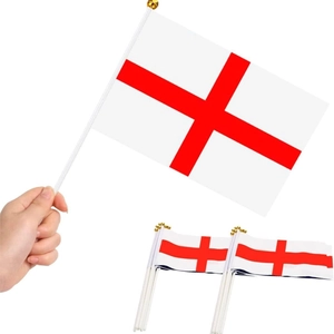 England St George’s Cross hand-held flag with plastic pole and gold sphere finial top