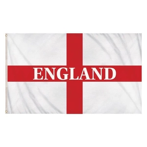 Standard England St George Cross flag with ENGLAND text and metal grommets for hanging