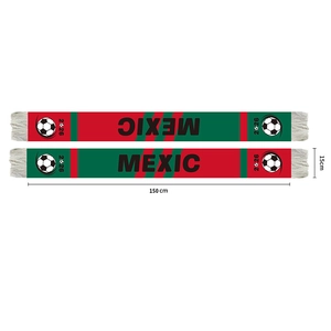 Knitted Mexico 2026 soccer fan scarf in red and green with fringe, 150x15cm size