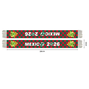 Mexico 2026 World Cup soccer scarf with green and red checkerboard and white tassels