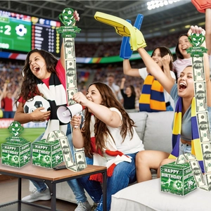 Soccer theme happy birthday money pulling box kit with champion graphics and money rolls