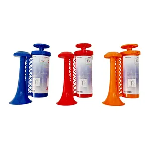 Three colorful plastic air horn pumps for World Cup sports cheering and party events