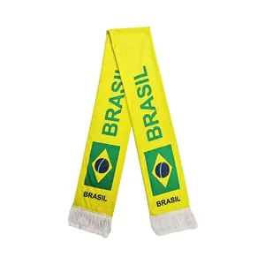 Brazil soccer fan scarf with green and yellow colors, tassels and BRASIL lettering