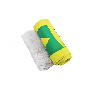 Detail of Jamaica flag fan scarf with green, yellow, black colors and white tassels