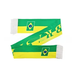 Detail of Brazil fan scarf with national flag, Brasil lettering and white fringe