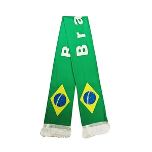 Official Brazil national team soccer fan scarf with white tassels and bold flag print