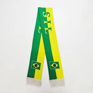 Official Brazil national flag football fan scarf with yellow fringe for sports events