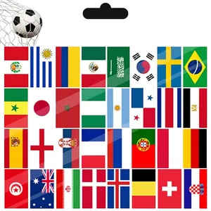 Detailed close-up of 32 polyester national world flags set for football fans and events