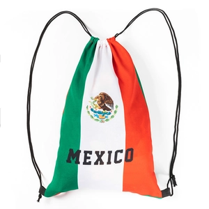 Detail of Mexico national flag drawstring backpack made of durable polyester material