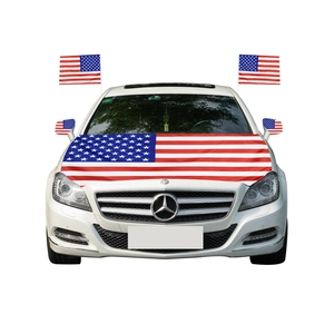 US flag car decoration set with elastic hood cover, mirror covers, and window flags