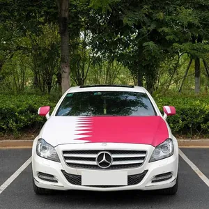 Close-up of Mexico flag car hood cover and mirror socks on a white sedan exterior