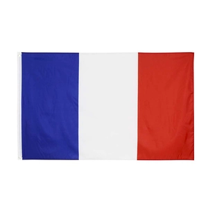 Polished polyester French National Flag with white header and two metal grommets for hanging
