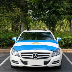 Detail of Argentina flag car hood cover and mirror socks on a white vehicle