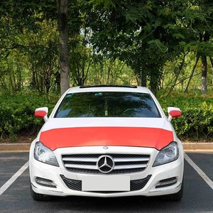 Car hood and side mirror covers in vibrant red fabric for Mercedes-Benz vehicle decoration