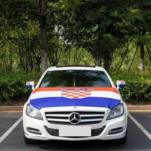 Close-up of Croatia flag car engine hood cover and mirror socks on a vehicle
