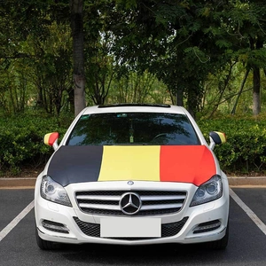 Detail of Belgium flag engine hood and mirror stickers on a white sedan car