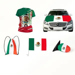 Drapeau Mexique Décoration Voiture Spandex Housse Capot Couvre Rétroviseurs T-Shirt Polyester Drapeau Fenêtre Fans Football