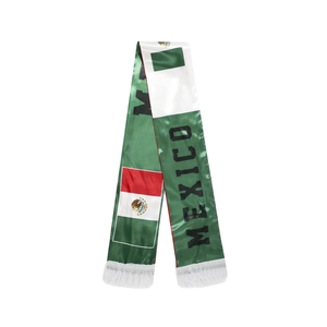 Detailed close-up of Mexico football scarf with vibrant green, white, red colors and tassels