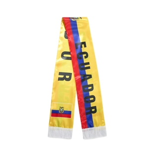 Ecuador sash with national flag colors, emblem and white fringes for soccer fans