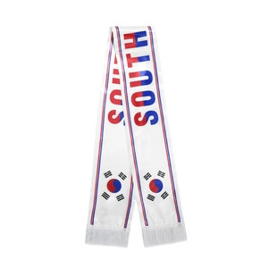 South Korea world cup football fan scarf in white polyester with tassels and flag