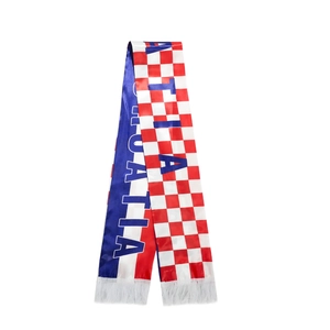 Detail of Croatia football scarf with red-white checkerboard pattern and white tassels