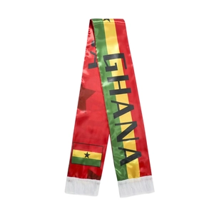 Detailed shot of Ghana fans scarf with national flag colors and white fringe edges