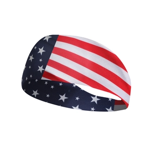 Detailed close-up of the USA flag patterned athletic headband showing breathable mesh fabric