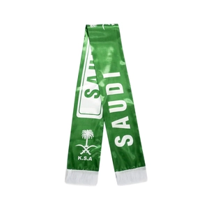 Saudi Arabia football fan scarf with white tassels and K.S.A national emblems