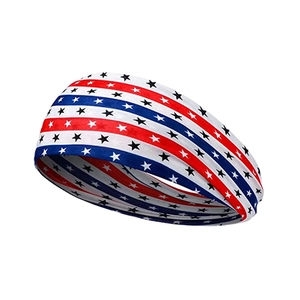 Detail view of American flag pattern on elastic sweatband for yoga and running