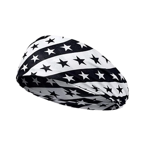 Close-up of elastic sports headband showing black and white star stripe pattern texture