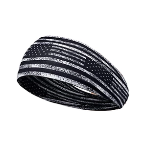 Detailed close-up of a wide elastic sports headband featuring a vintage US flag star pattern