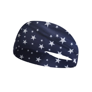 Star pattern navy blue sports headband for running and yoga moisture wicking elastic wrap