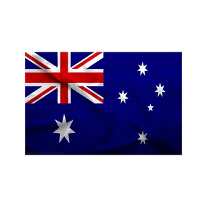Detail of the Australian flag with natural fabric texture and vivid colors on white backdrop