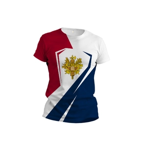 Men's cotton crewneck T-shirt with French national emblem and tricolor print design