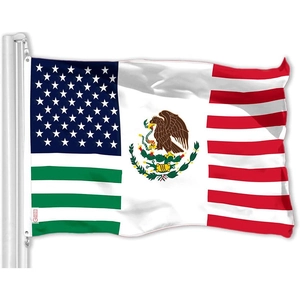 Detail of hybrid USA and Mexico flag for 2026 World Cup featuring central eagle emblem