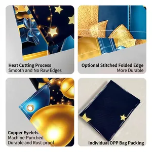 Football match banner with blue star pattern, reinforced stitching and copper grommets