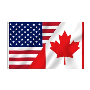 Detail of USA and Canada combination flag with durable gold metal grommets for hanging