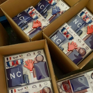 French national flag colors fan cheering set with glasses and hand clappers in bulk pack