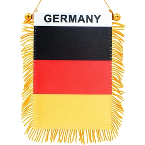 Detailed view of a Germany world cup mini banner with yellow tassels and hanging cord