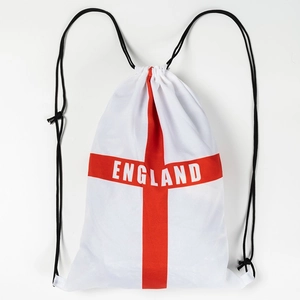 Détail du sac à cordon drapeau Angleterre blanc avec le design de la croix de Saint-Georges